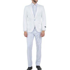 Solid White Knit Peak Lapel Skinny Fit Men's Jacket